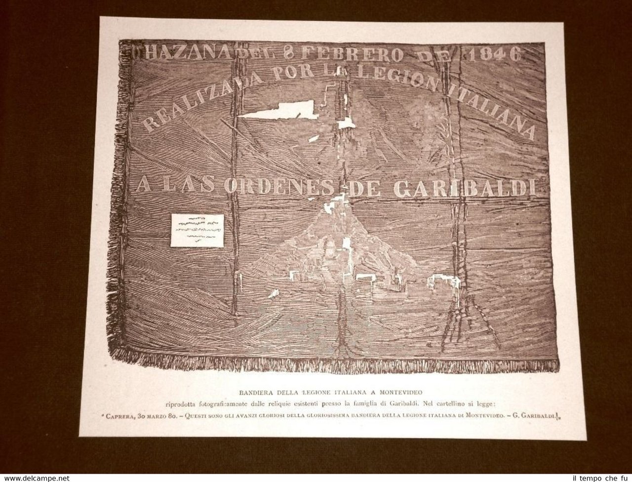 Incisione del 1892 Avanzi della bandiera della Legione di Montevideo …