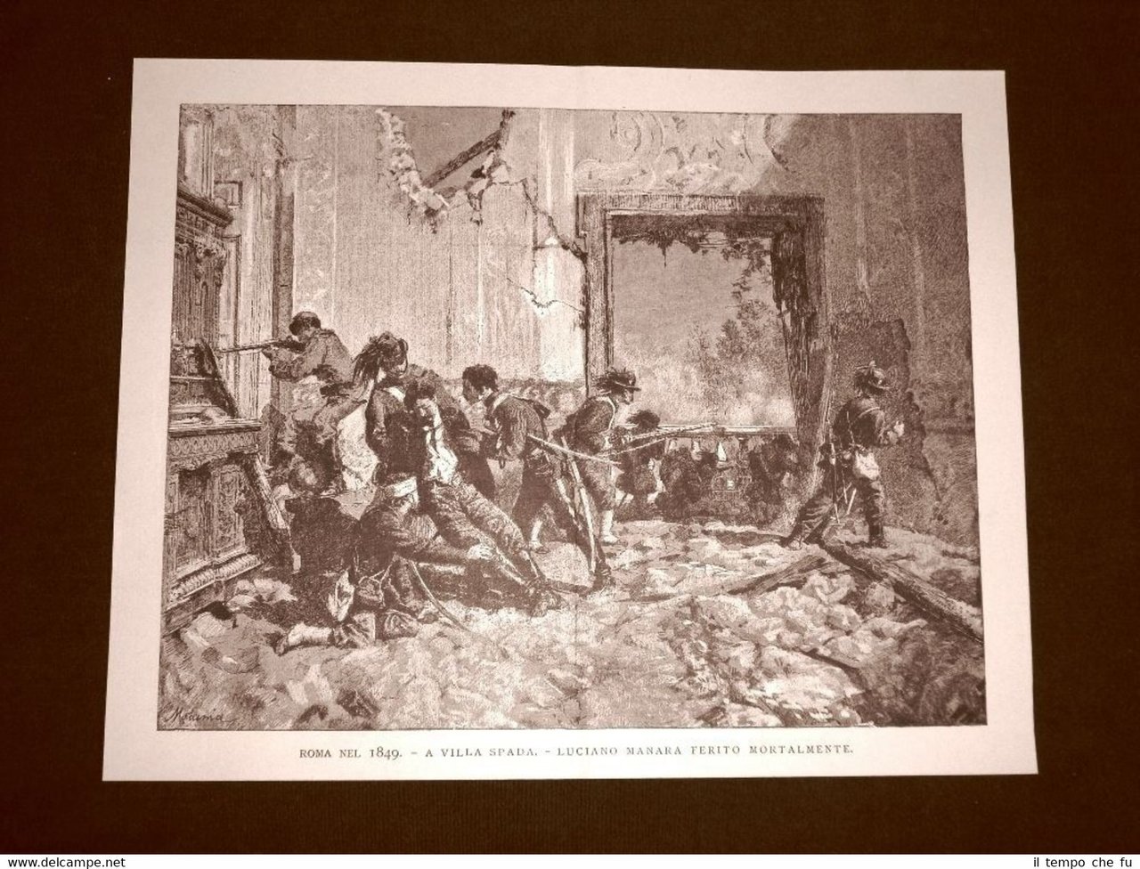 Incisione del 1892 Garibaldi Unificazione d'Italia Luciano Manara ferito a … | Immagine principale