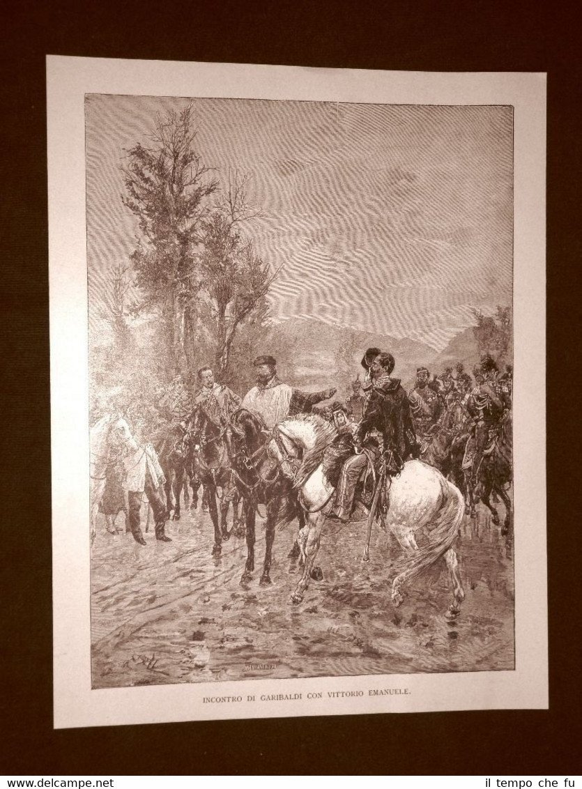 Incisione del 1892 Teano Giuseppe Garibaldi incontra Re Vittorio Emanuele … | Immagine principale