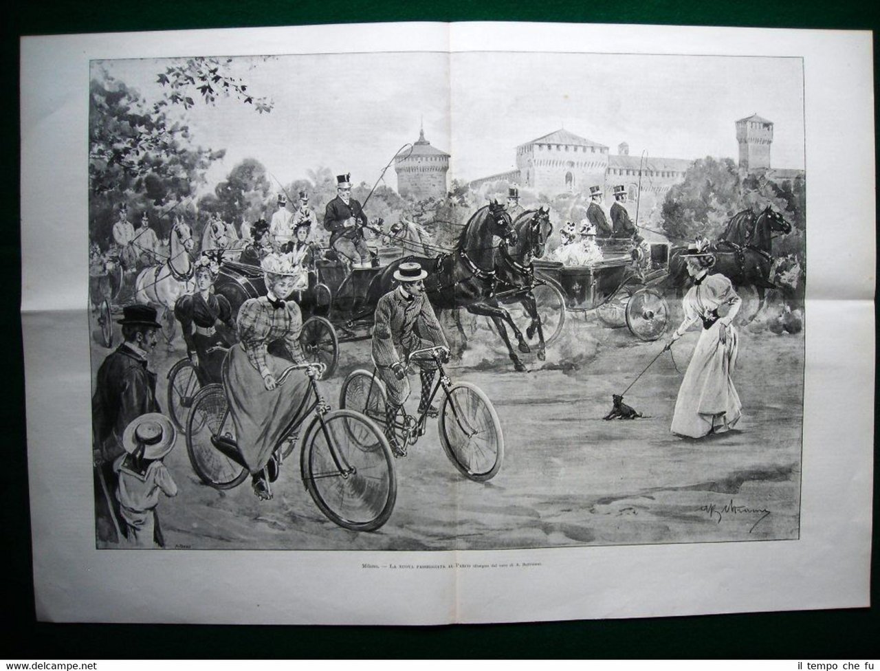 Incisione enorme - Milano nel 1897, La nuova passeggiata al …