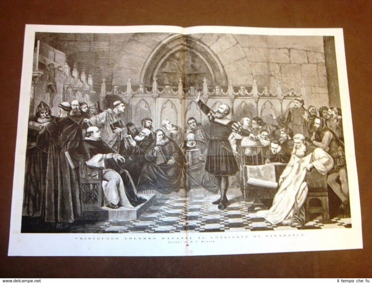 Incisione enorme Cristoforo Colombo innanzi al Consiglio di Salamanca V. …