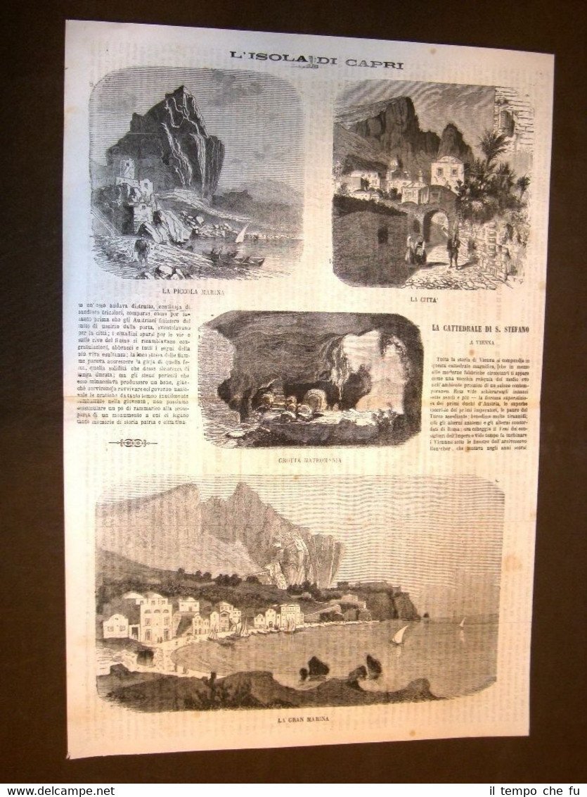 Incisione enorme del 1865 L'Isola di Capri Piccola e Gran …
