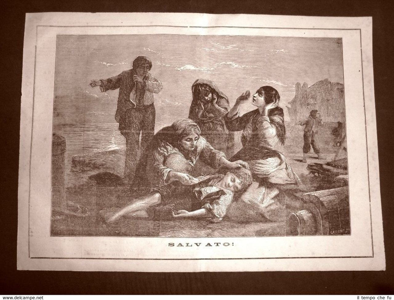 Incisione enorme del 1866 Salvato! Composizione di Gallieni