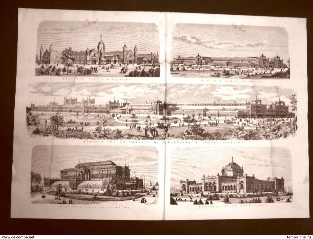 Incisione enorme del 1876 Esposizione Universale Filadelfia Generale Padiglioni