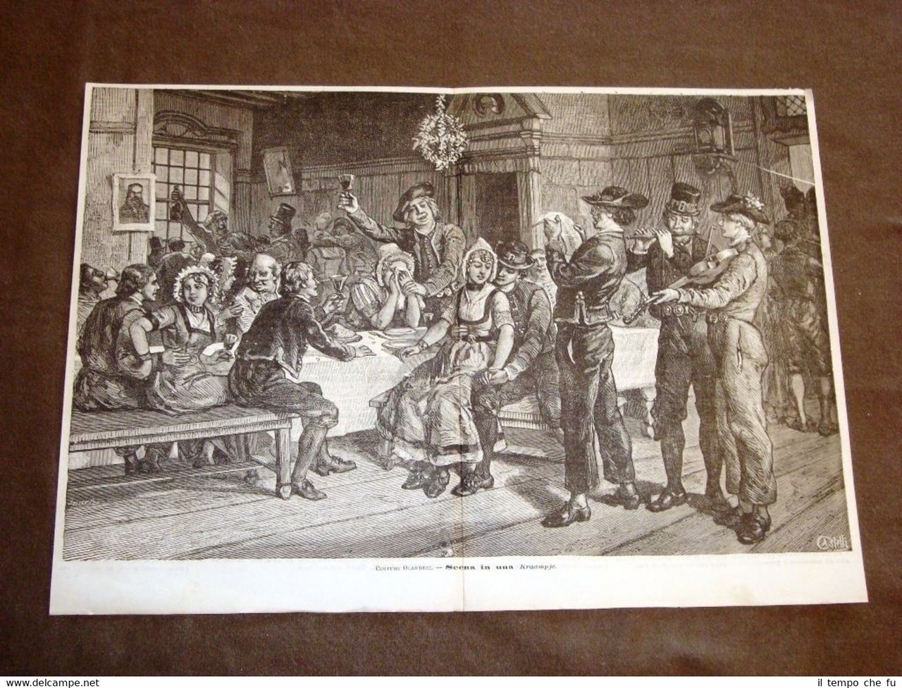 Incisione enorme del 1884 Moda e costume in Olanda Scena …