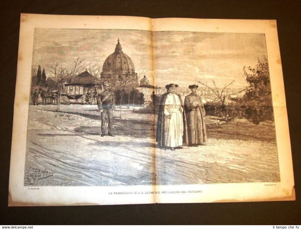 Incisione enorme del 1888 Passeggiata di Papa Leone XIII nei …