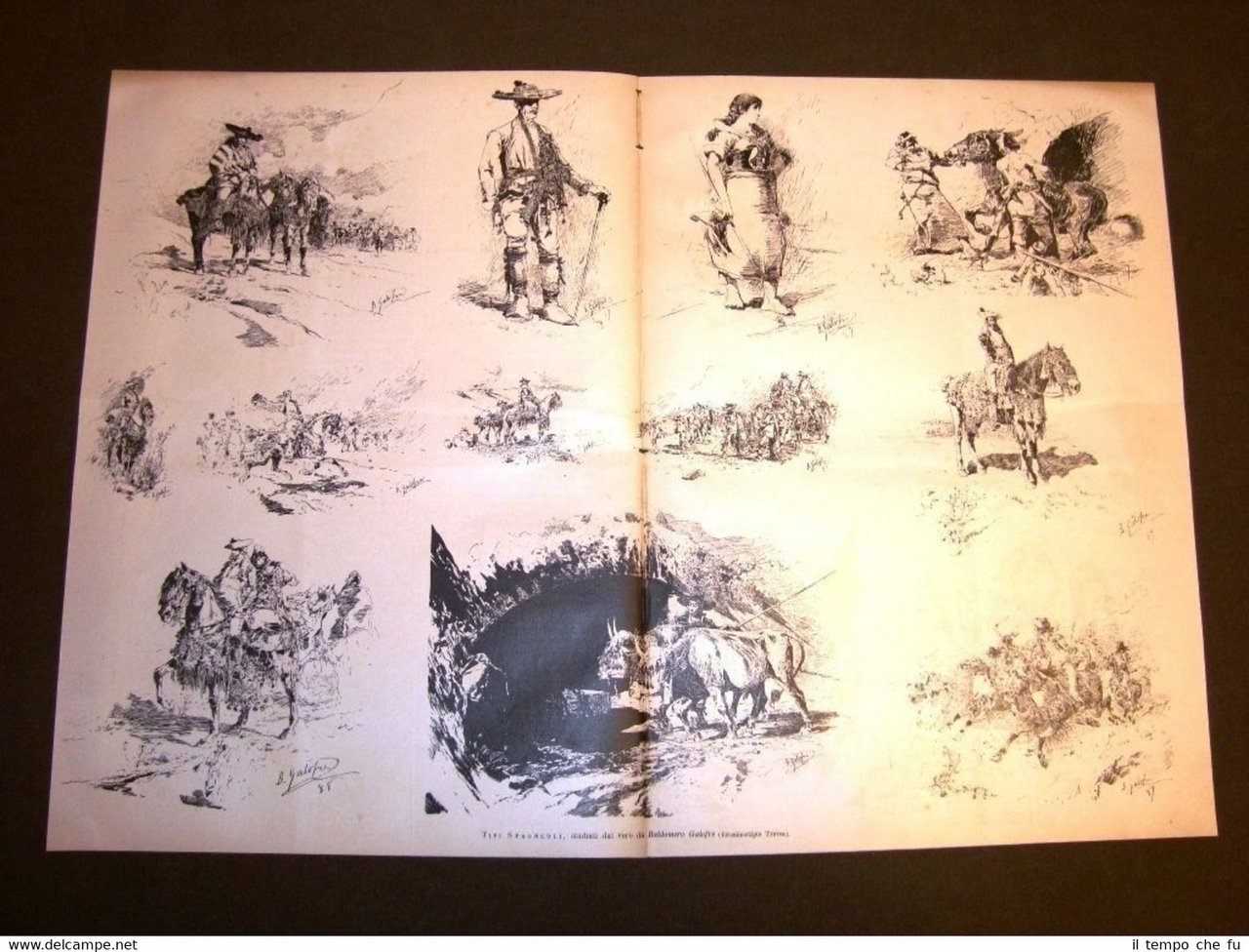 Incisione enorme del 1889 Tipi di Spagna Studi dal vero …