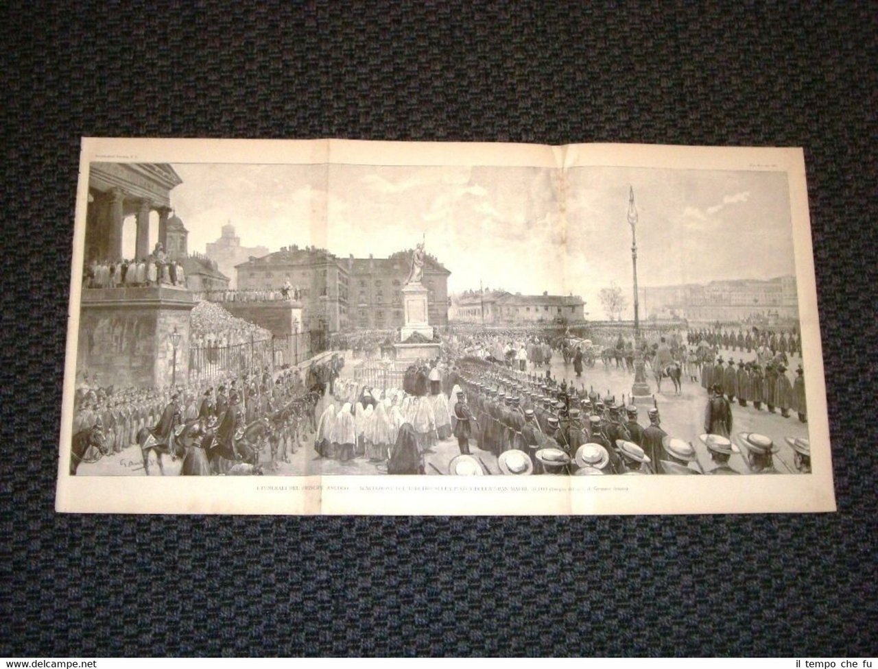 Incisione enorme del 1890 Torino Funerale Principe Amedeo Gran Madre …