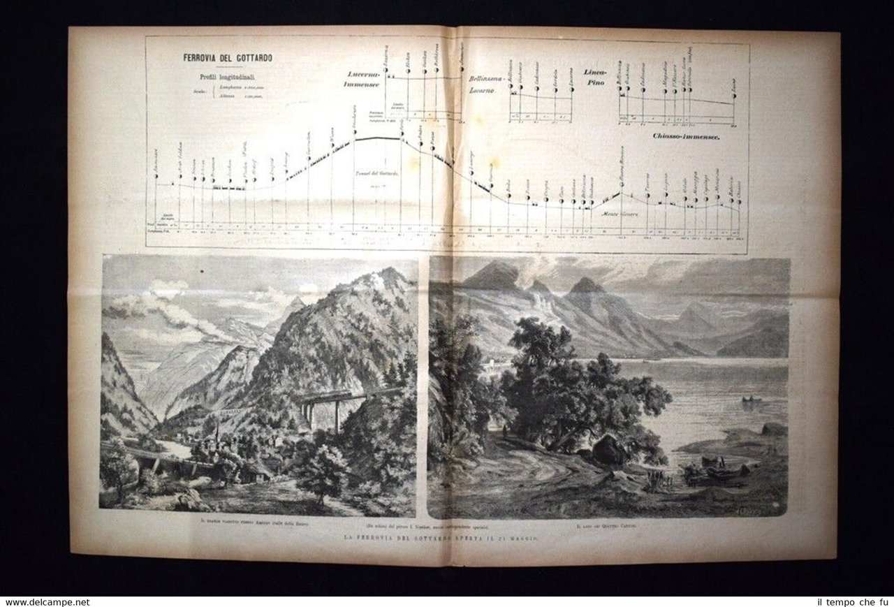 INCISIONE ENORME! La Ferrovia del Gottardo, 21 maggio 1882 Incisione …