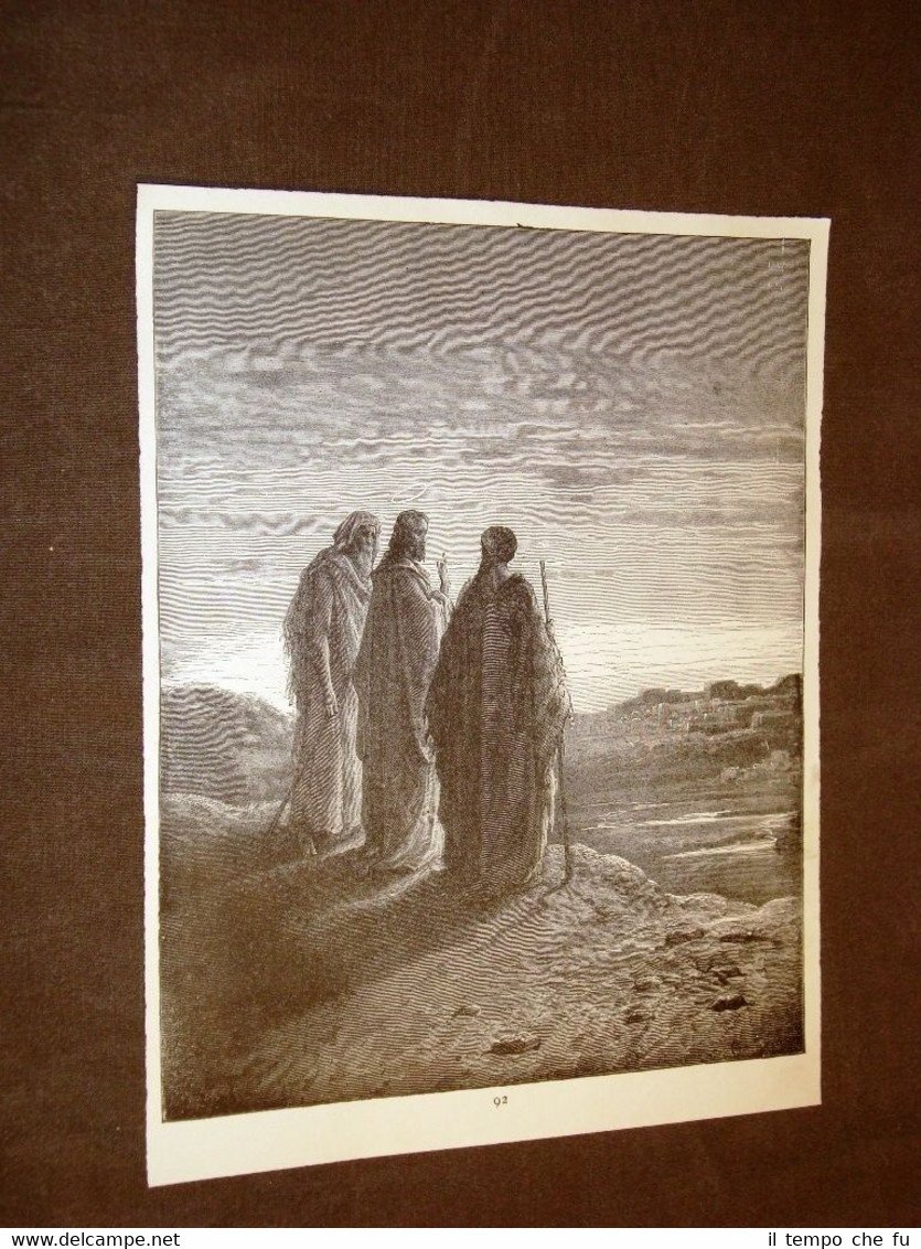 Incisione Gustave Dorè 1880 Bibbia Gesù strada di Emmaus Bible …