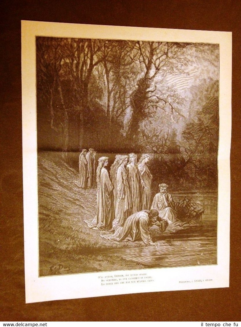 Incisione Gustave Dorè 1880 Purgatorio Tuffo in Eunoè Dante Purgatory …