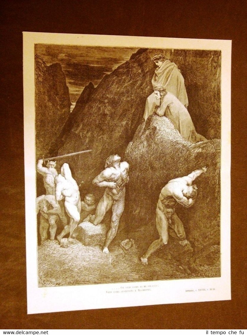 Incisione Gustave Dorè 1880 Scismatici Maometto e Alì Dante's Inferno …