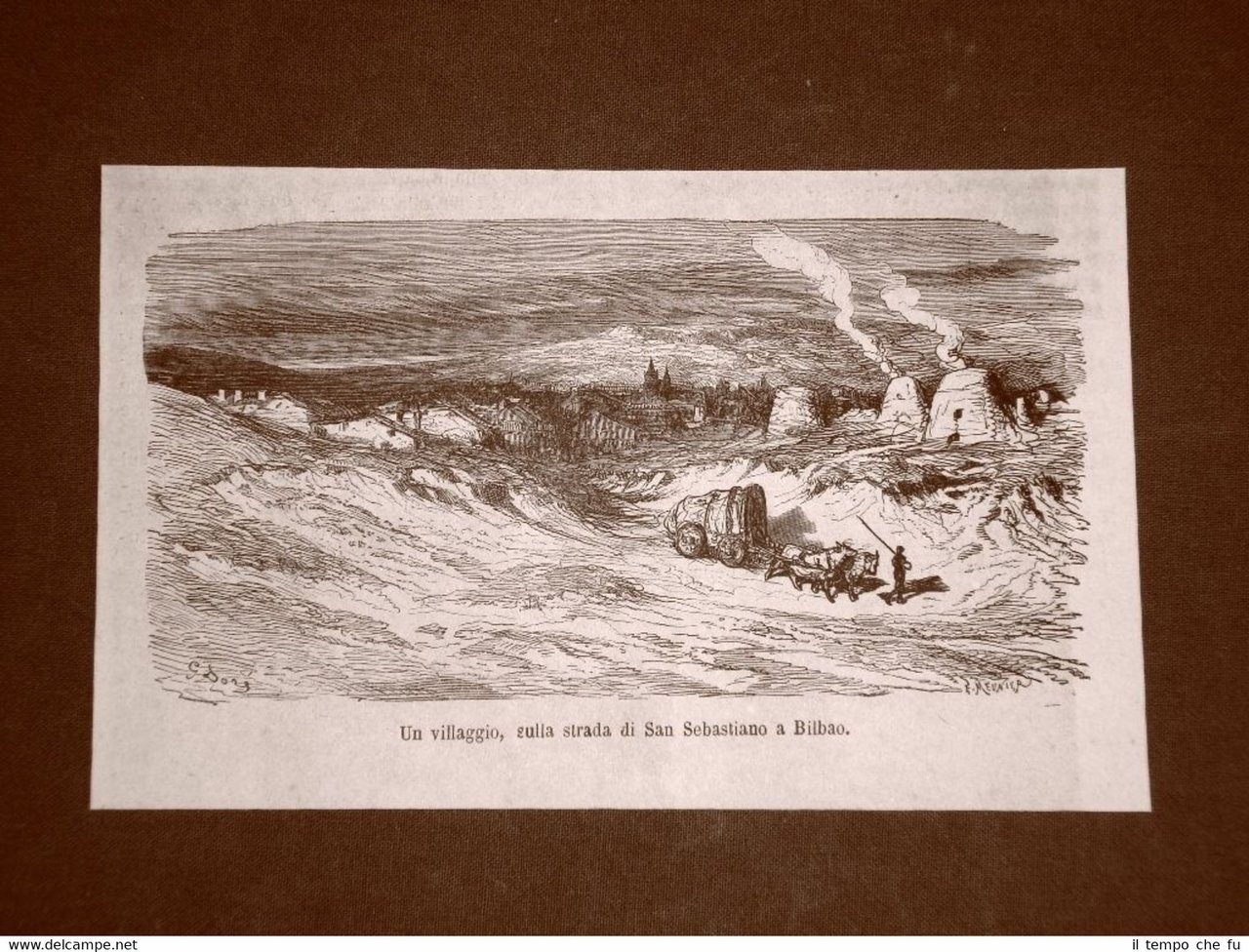 Incisione Gustave Dorè del 1874 Villaggio San Sebastiano Bilbao Spagna …