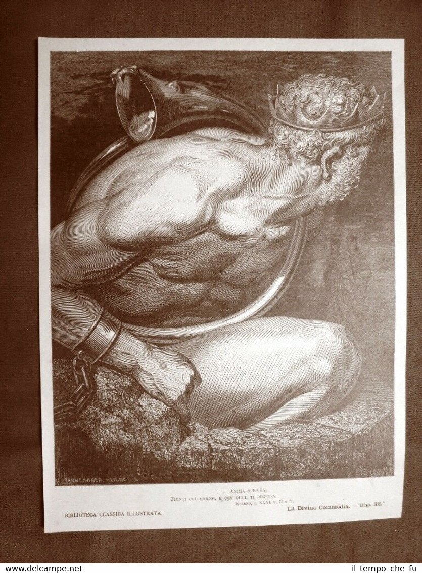 Incisione Gustave Dorè del 1890 Dante Giganti Nembrotto Divina Commedia …