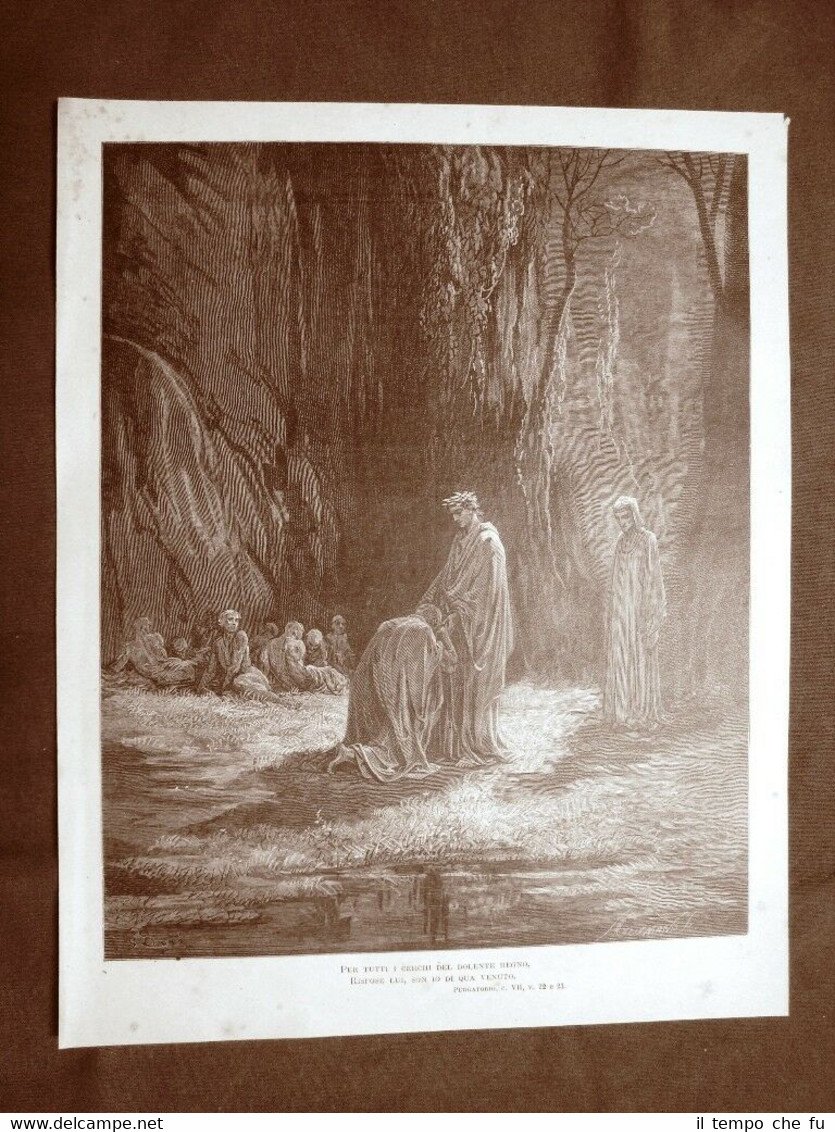 Incisione Gustave Dorè del 1890 Sordello di Mantova Divina Commedia …
