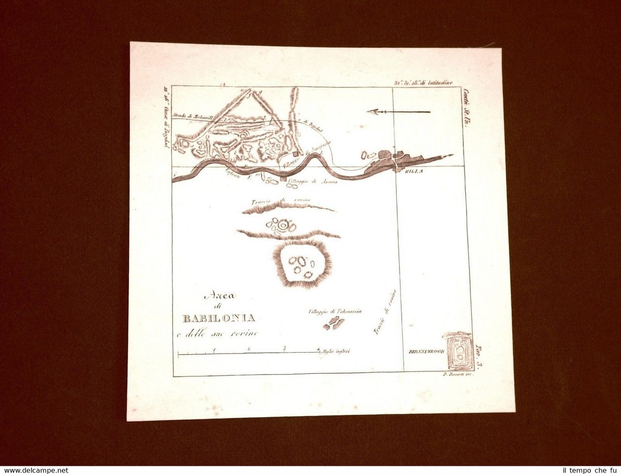 Incisione in rame del 1846 Area di Babilonia Domenico Bonatti …