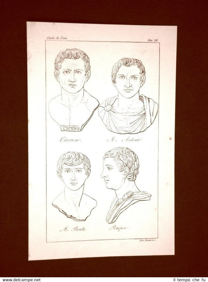 Incisione in rame del 1846 Cicerone Marcantonio Bruto Pompeo Bonatti …