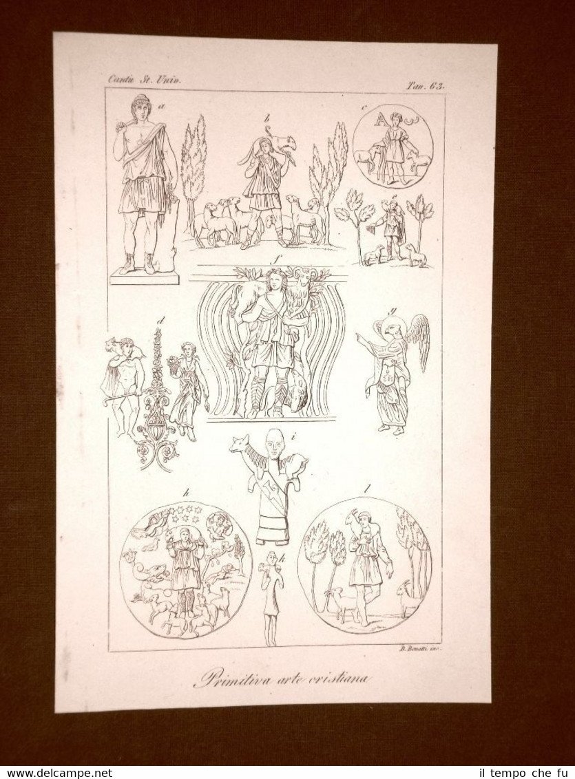 Incisione in rame del 1846 Cristianesimo Arte Antinoo Aristeo Bonatti … | Immagine principale