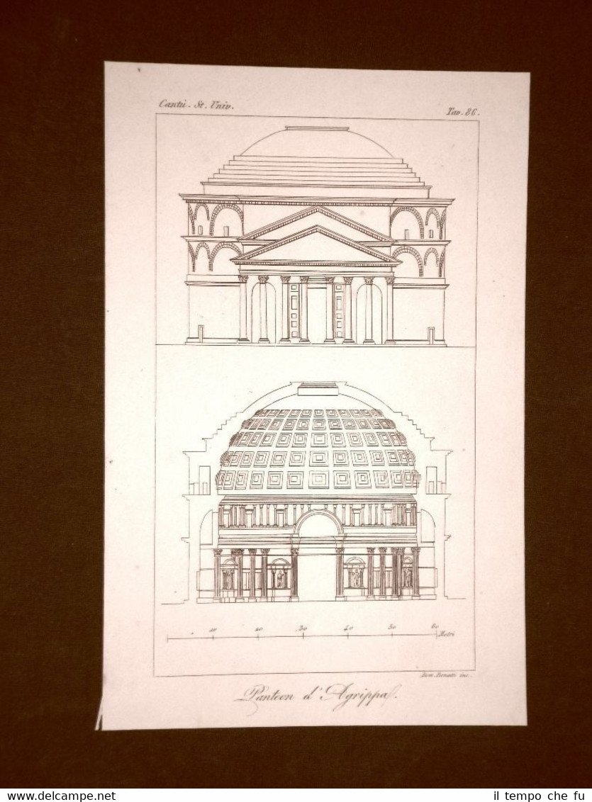 Incisione in rame del 1846 Il Pantheon d'Agrippa in Roma …