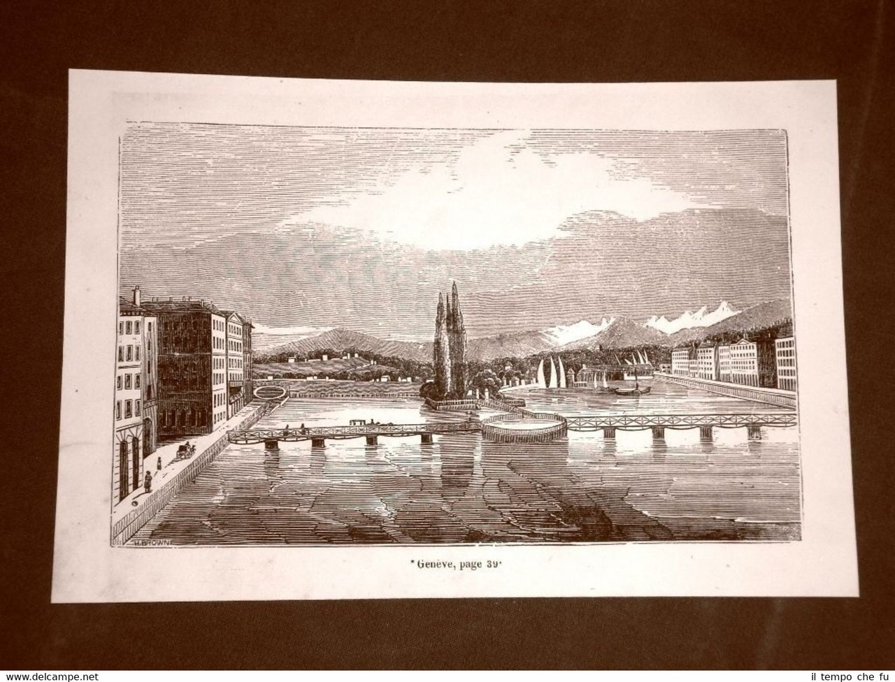 Incisione in rame del 1849 Veduta di Ginevra o Genève, …
