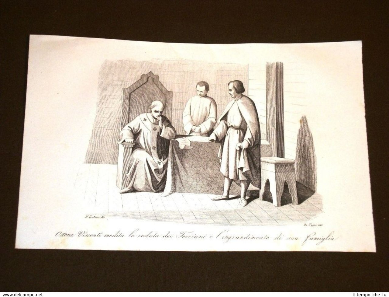 Incisione rame del 1847 L'Arcivescovo GianOttone Visconti detto Ottorino