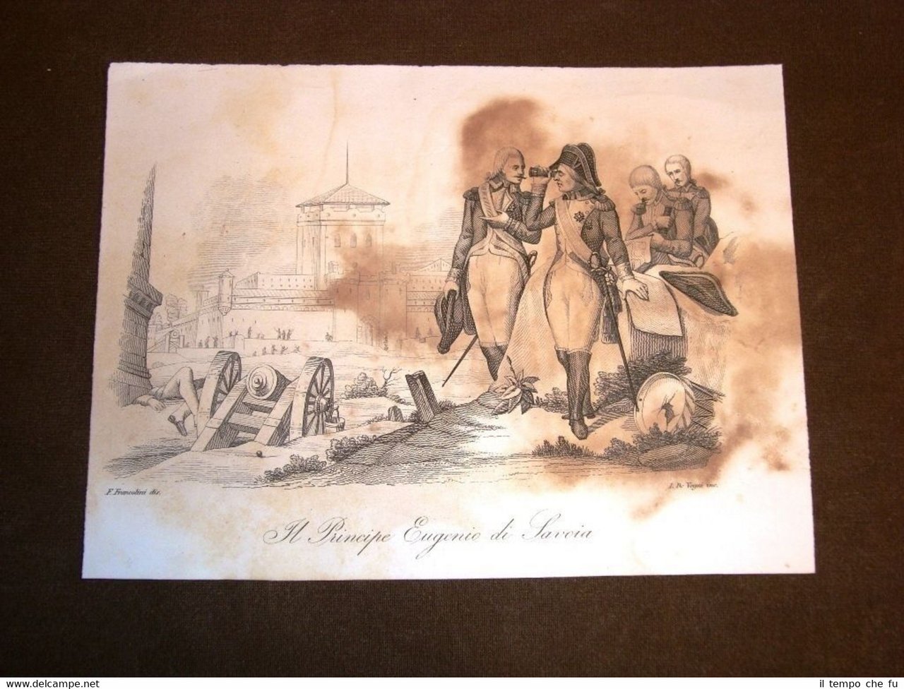 Incisione rame del 1851 Eugenio di Savoia libera Torino dalla …