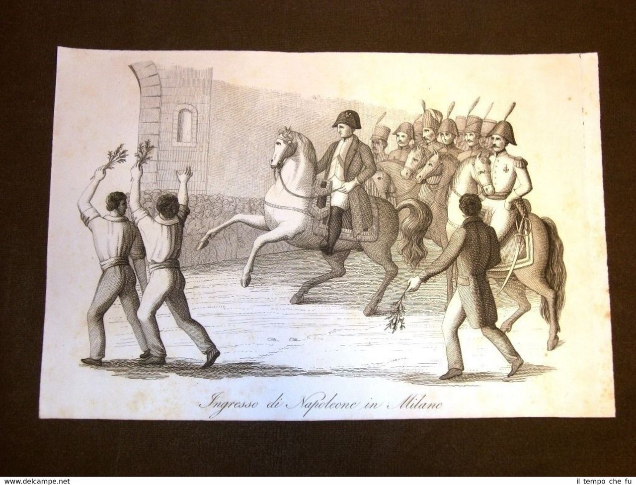 Incisione rame del 1851 L'ingresso di Napoleone Bonaparte in Milano …
