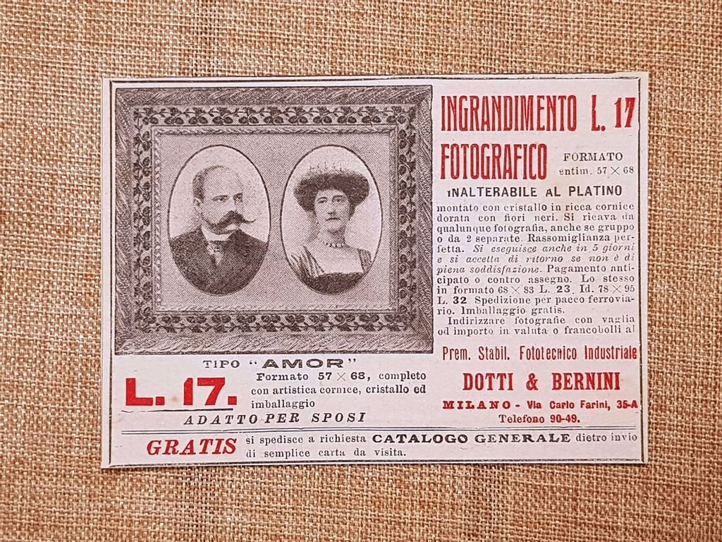 Ingrandimento fotografico Dotti & Bernini Milano Pubblicità del 1914 (2)