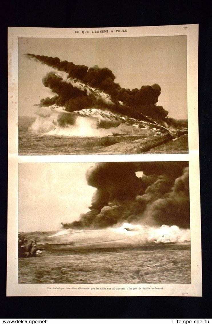 Jets de liquide enflammé, diabolique invention allemande WW1 Guerra 1914 …