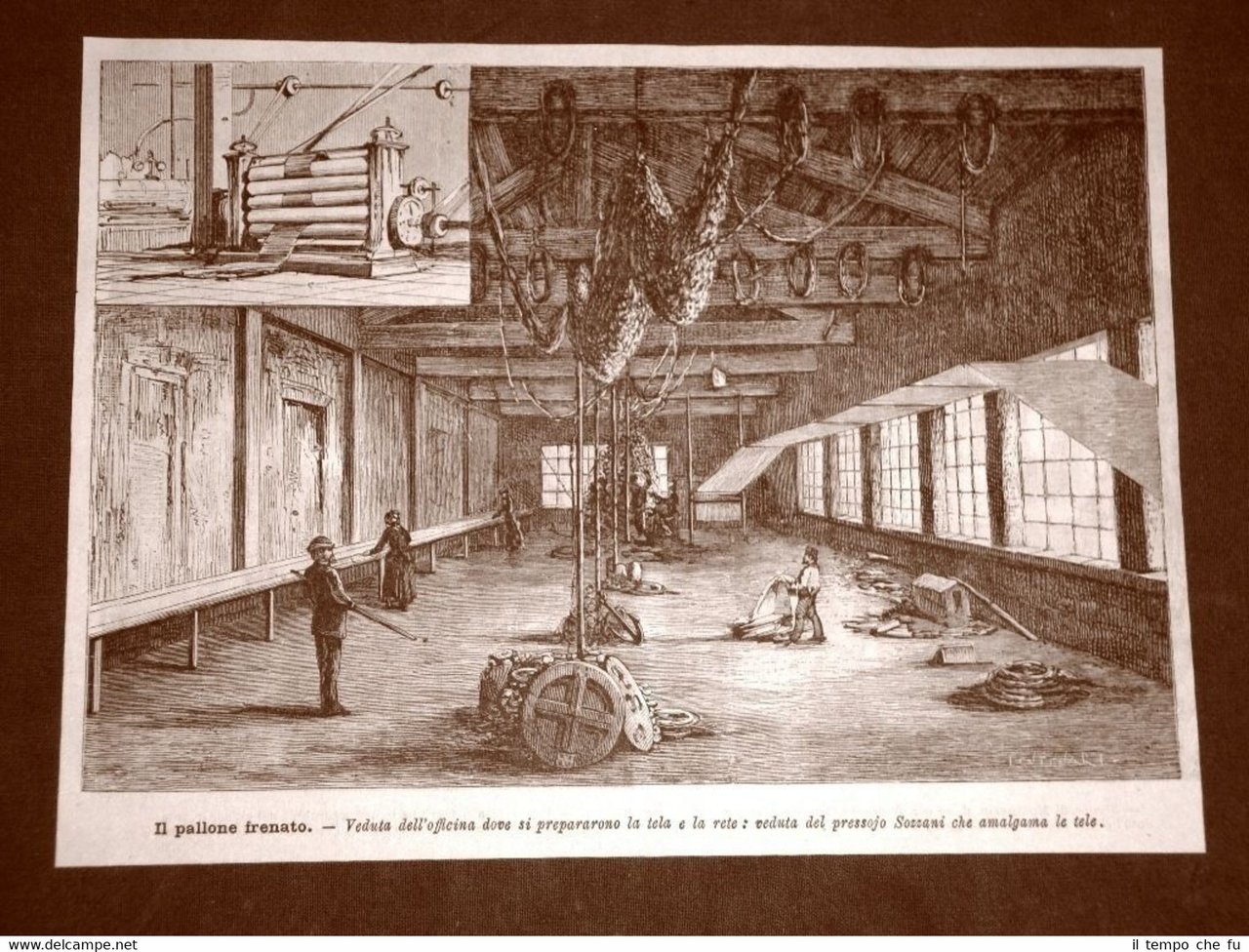 L'aeronautica in Italia nel 1881 Pallone frenato Officina tela rete …