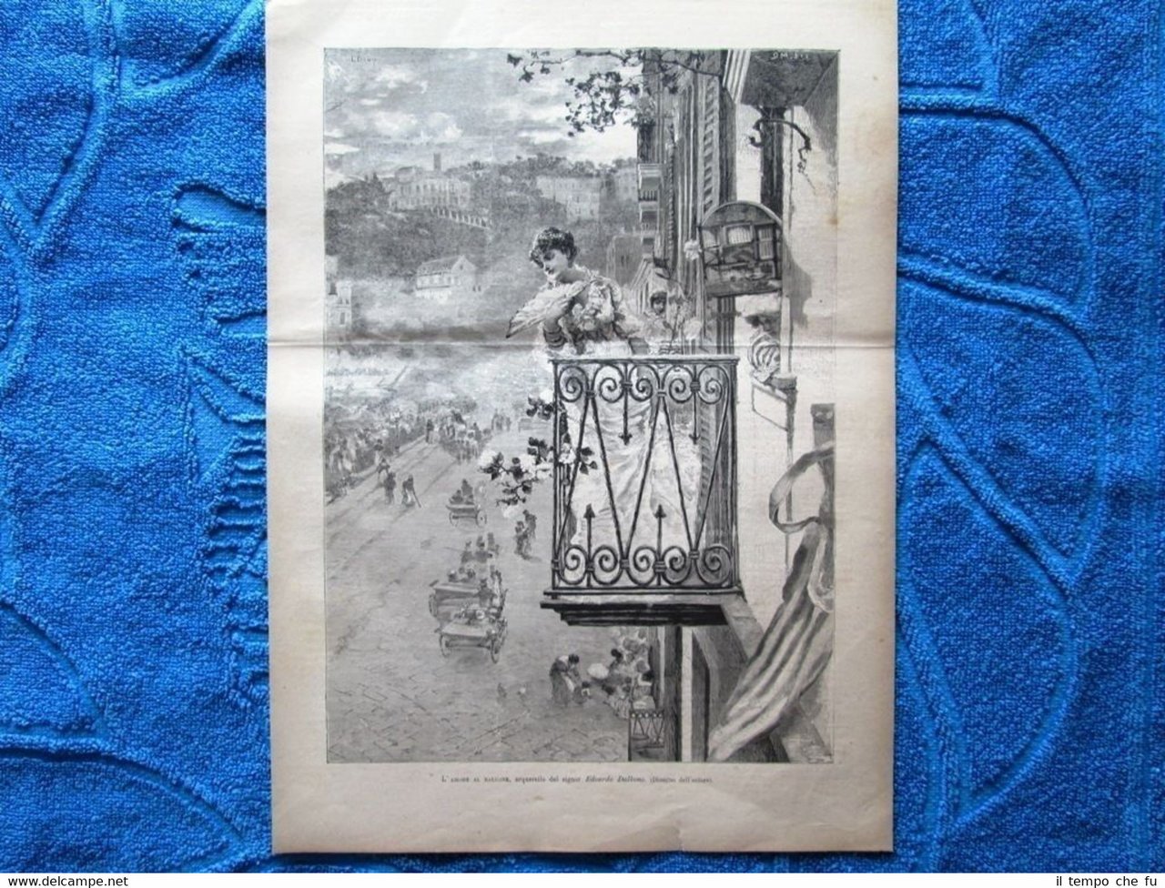 L'amore al balcone, acquerello del pittore Edoardo Dalbono