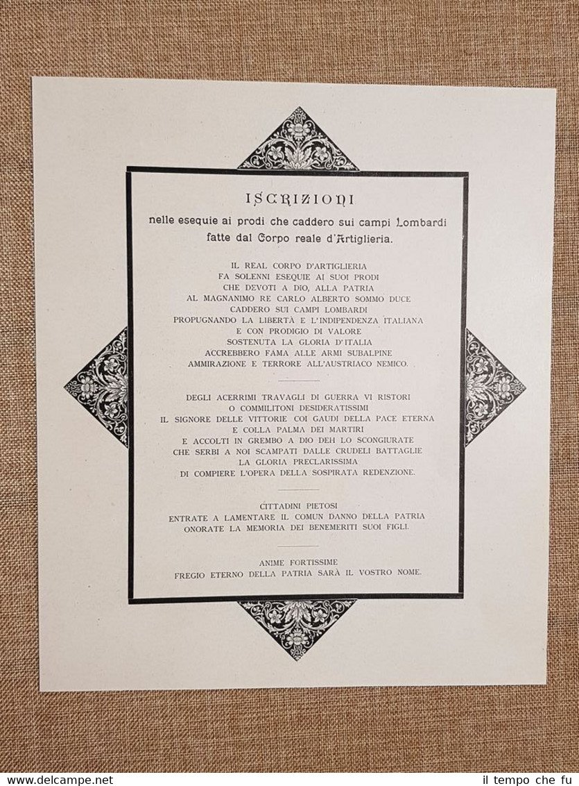 L'artiglieria in Italia nell'800 Iscrizioni nelle esequie ai caduti in …