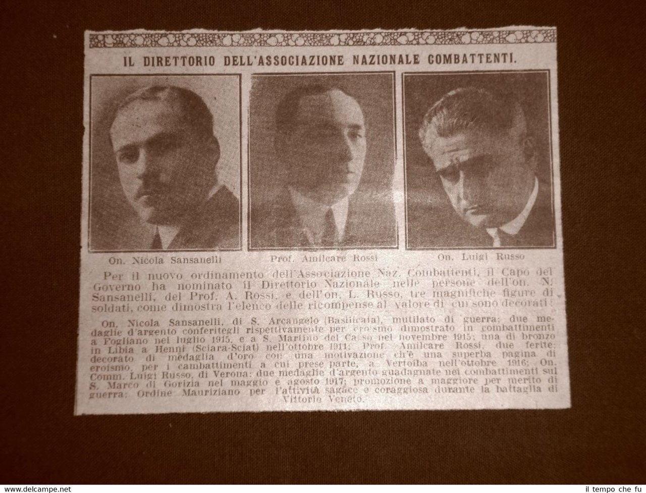 L'Associazione Nazionale Combattenti nel 1927 Direttorio Sansanelli Rossi Russo