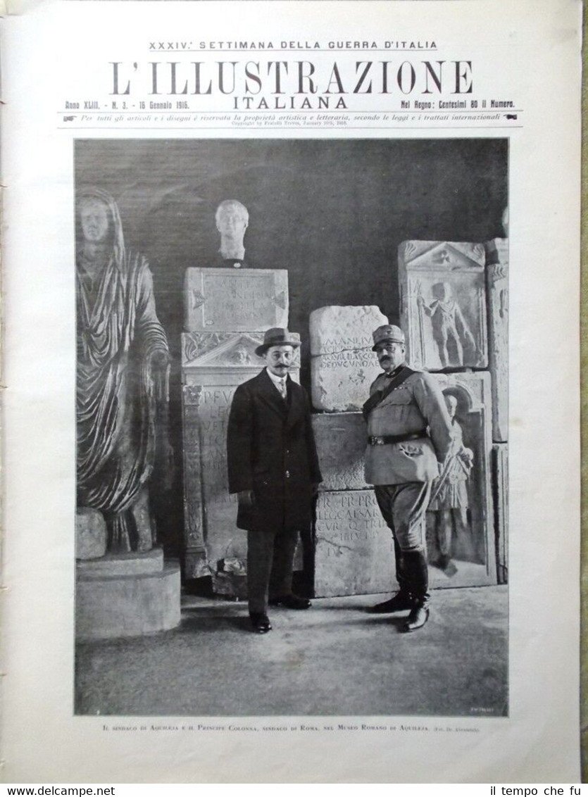 L'illustrazione Italiana 16 Gennaio 1916 WW1 Albania Dardanelli Isonzo Baccelli