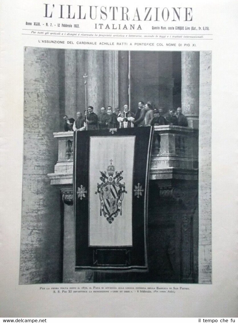 L'Illustrazione Italiana del 12 Febbraio 1922 Papa Pio Ratti Conclave …