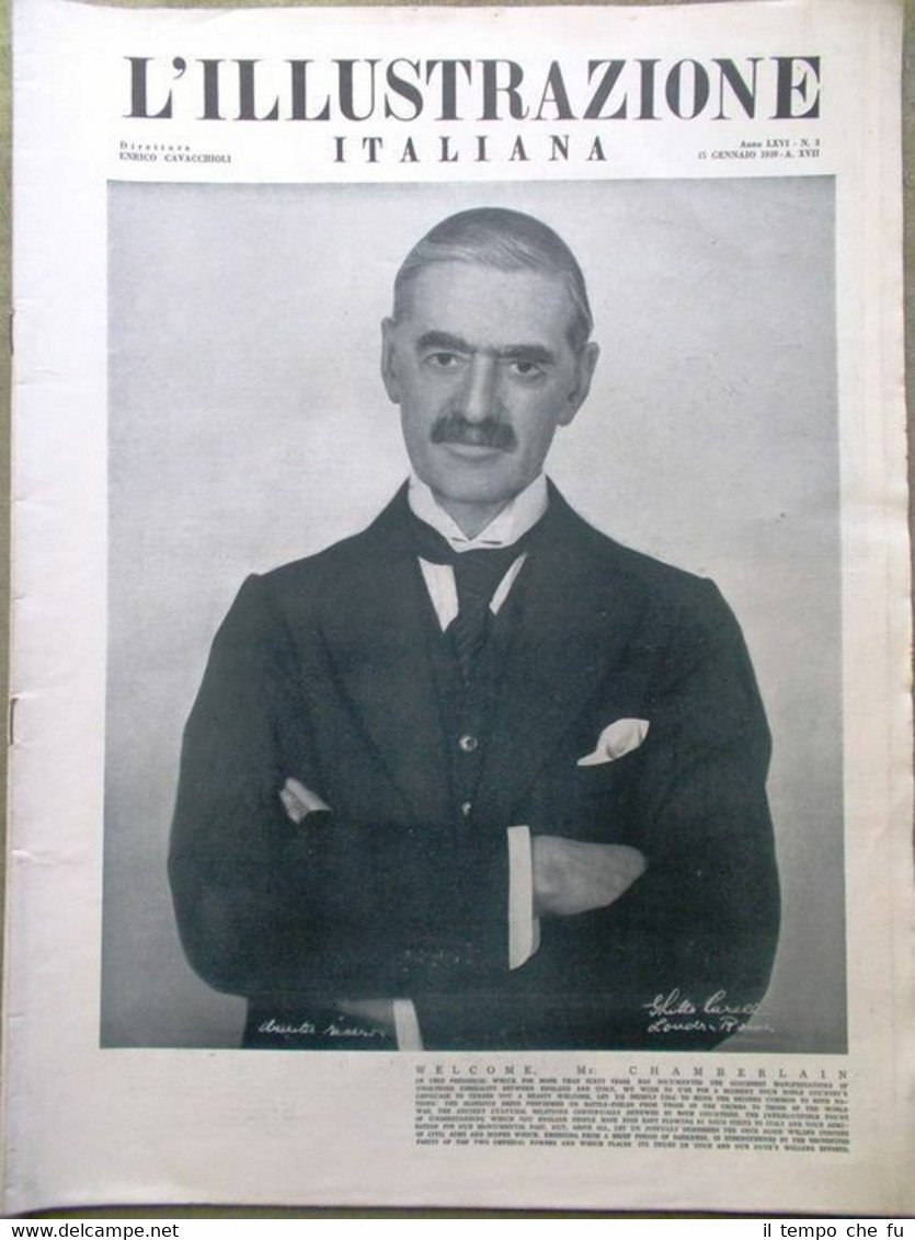 L'Illustrazione Italiana del 15 Gennaio 1939 Chamberlain Roma Surrealismo Franco
