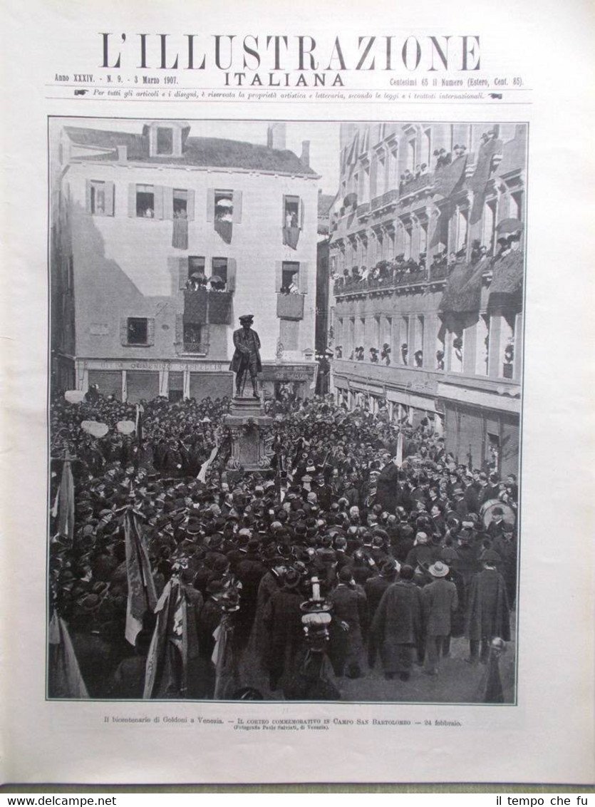 L'Illustrazione Italiana del 3 Marzo 1907 Centenario di Goldoni Naufragio …