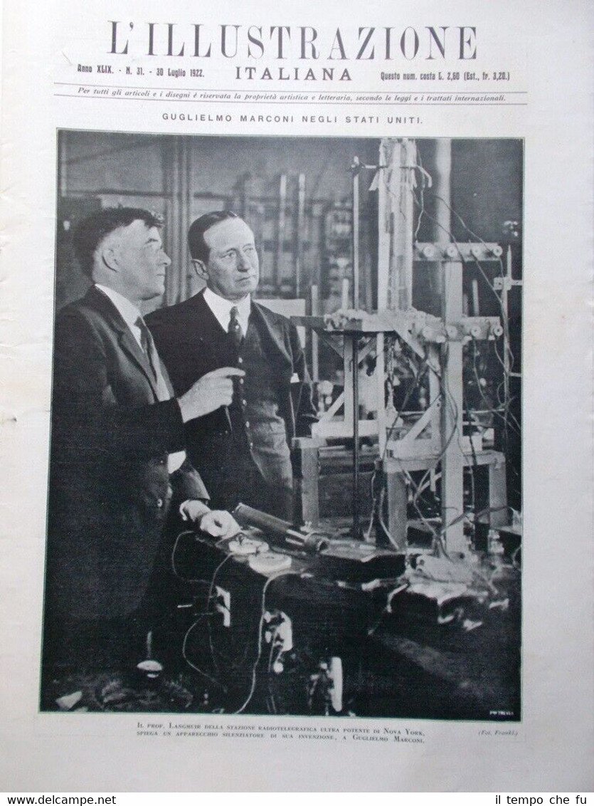 L'Illustrazione Italiana del 30 Luglio 1922 Marconi Ustica Croce Rossa …