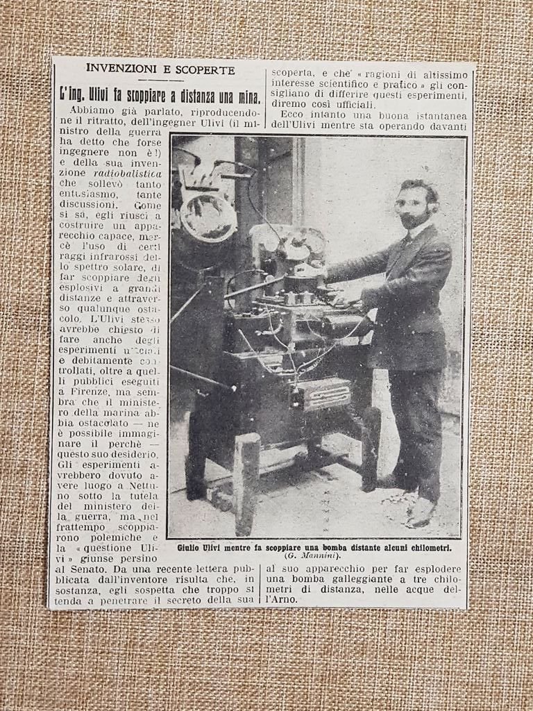 L'inventore Ingegnere Giulio Ulivi nel 1914 Padre della radiobalistica italiana