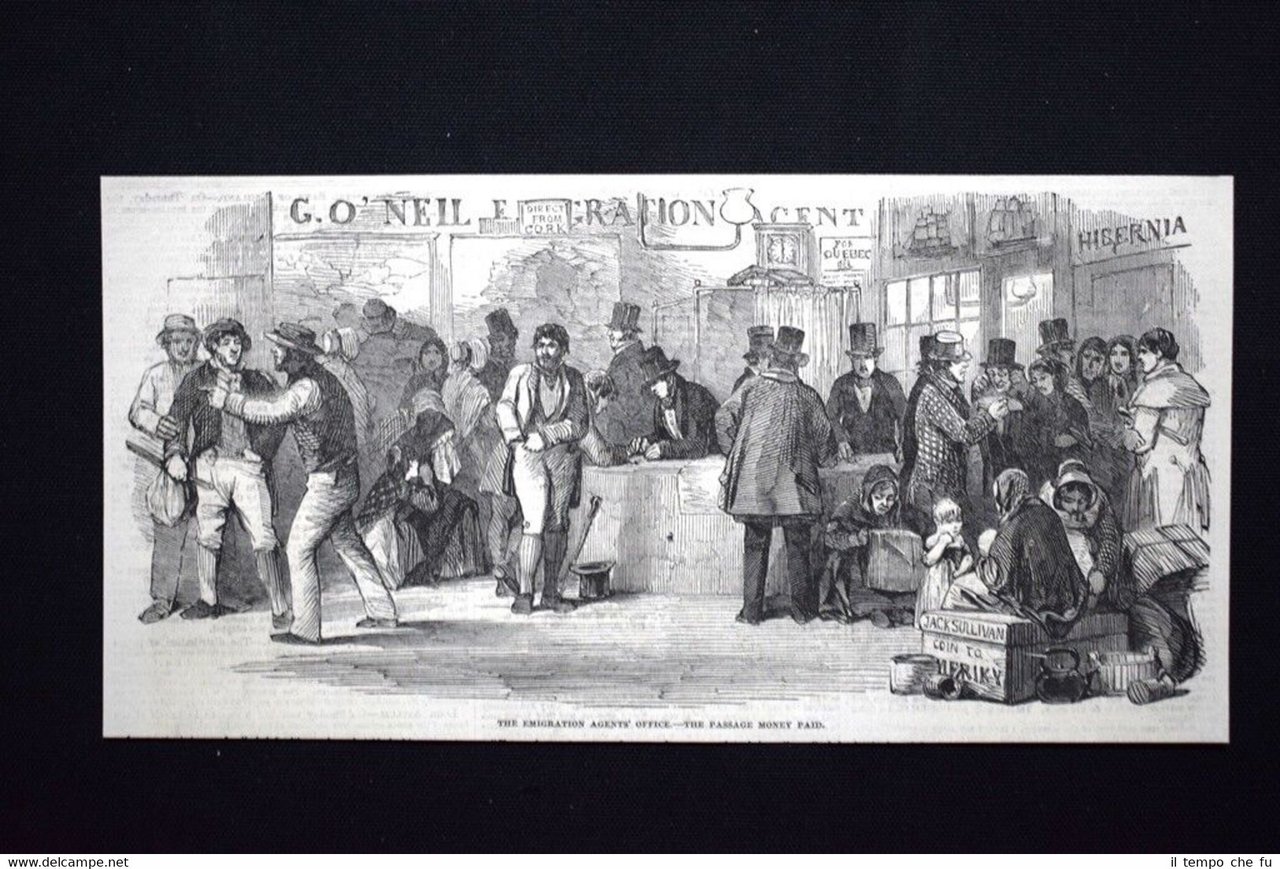 L'ufficio degli agenti dell'emigrazione - Passaggio pagamento Incisione del 1851