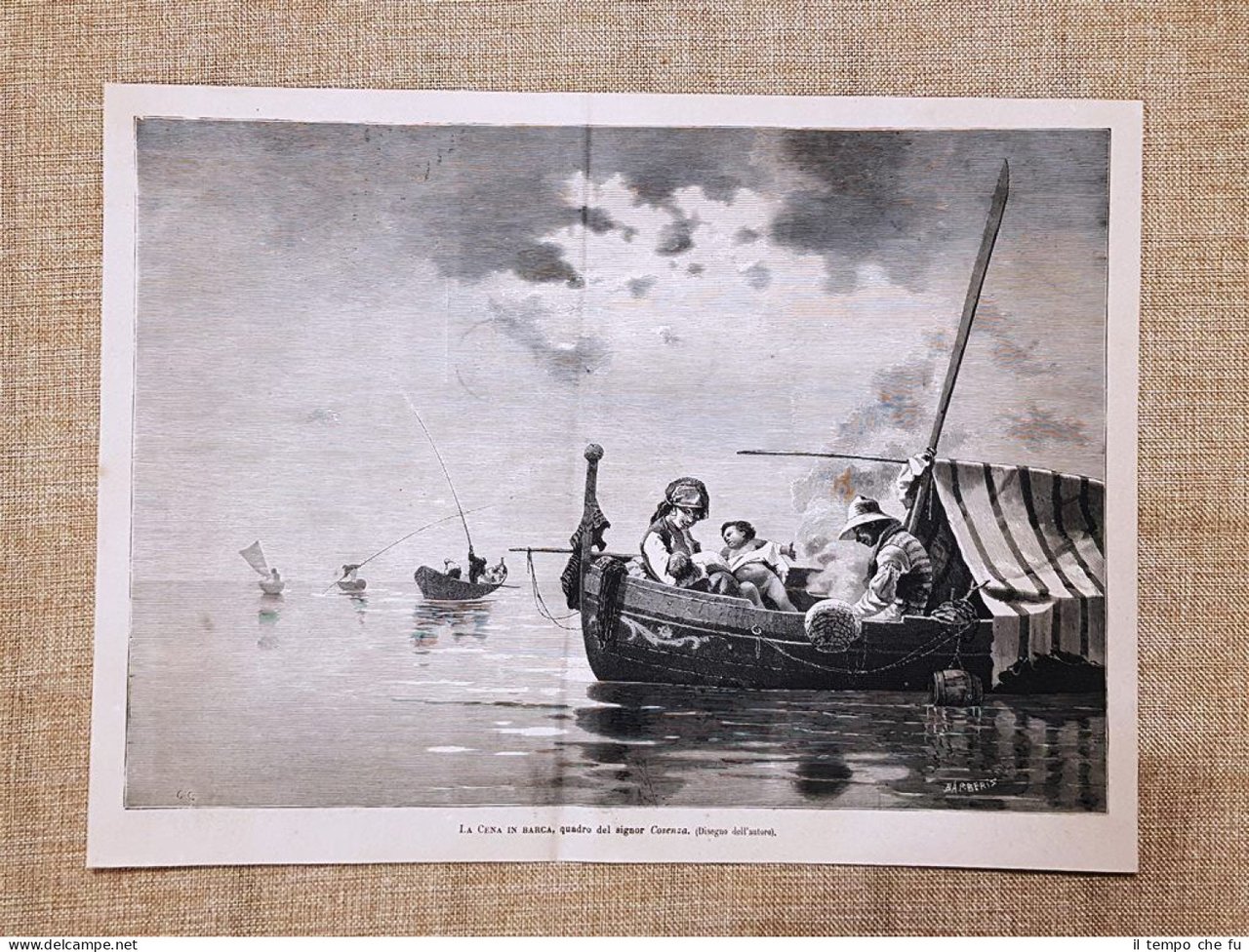 La cena in barca Quadro di Cosenza Incisione del 1880