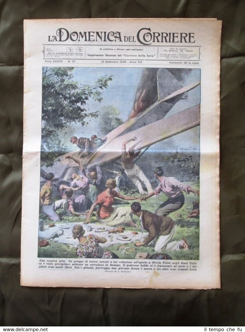 La Domenica del Corriere 13 Settembre 1936 Aeroplano in fiamme …