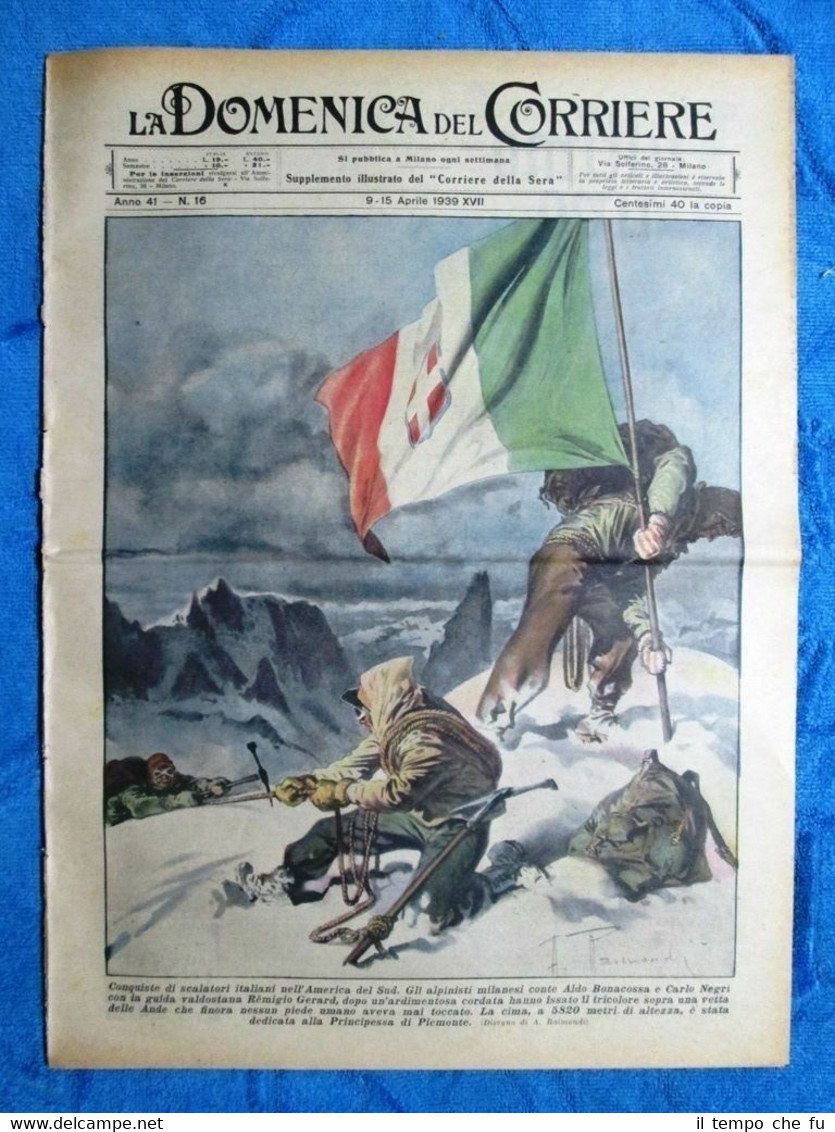 La Domenica del Corriere 15 aprile 1939 Bonacossa-Negri - Val …