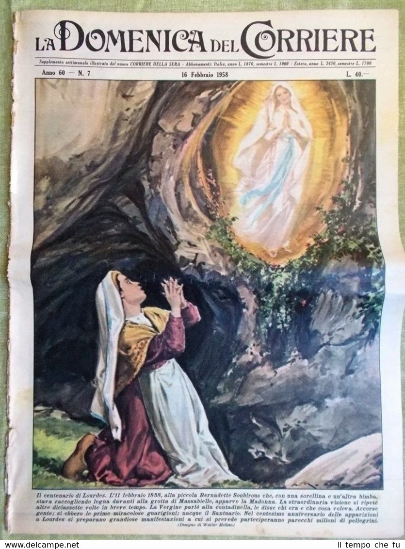 La Domenica del Corriere 16 Febbraio 1958 Lourdes Modugno Sanremo …