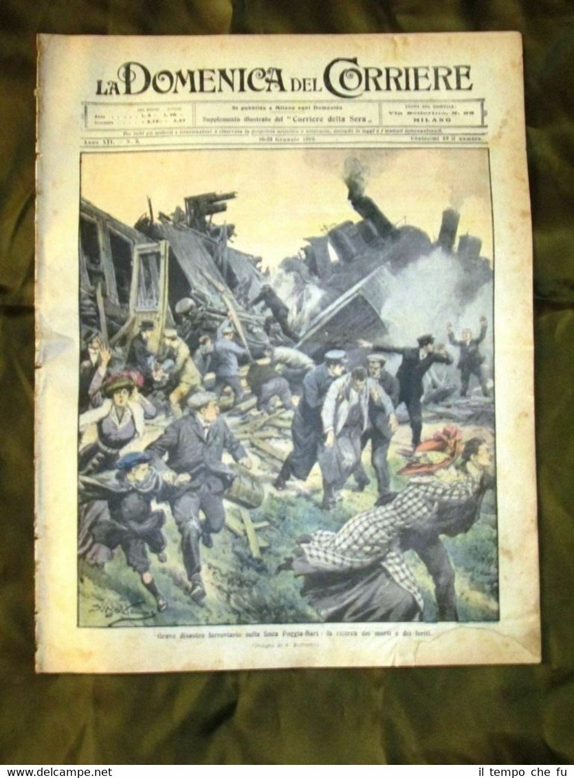 La Domenica del Corriere 16 Gennaio 1910 Disastro Ferrovia Furto …
