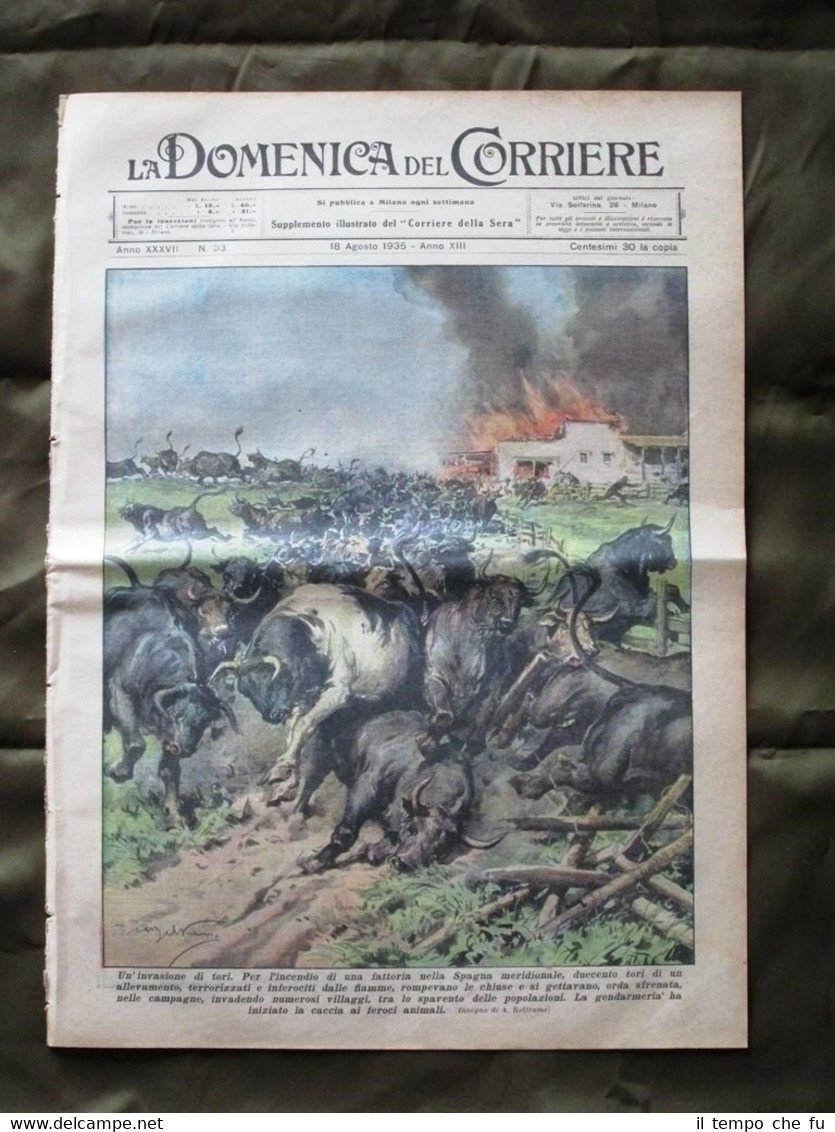 La Domenica del Corriere 18 Agosto 1935 Tori Spagna Locomotiva …