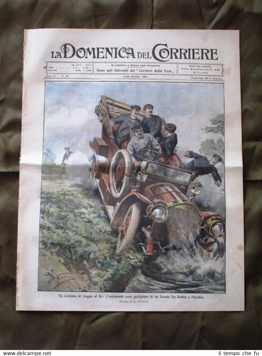 La Domenica del Corriere 18 Ottobre 1908 Automobile Mongolfiera Aeronautica