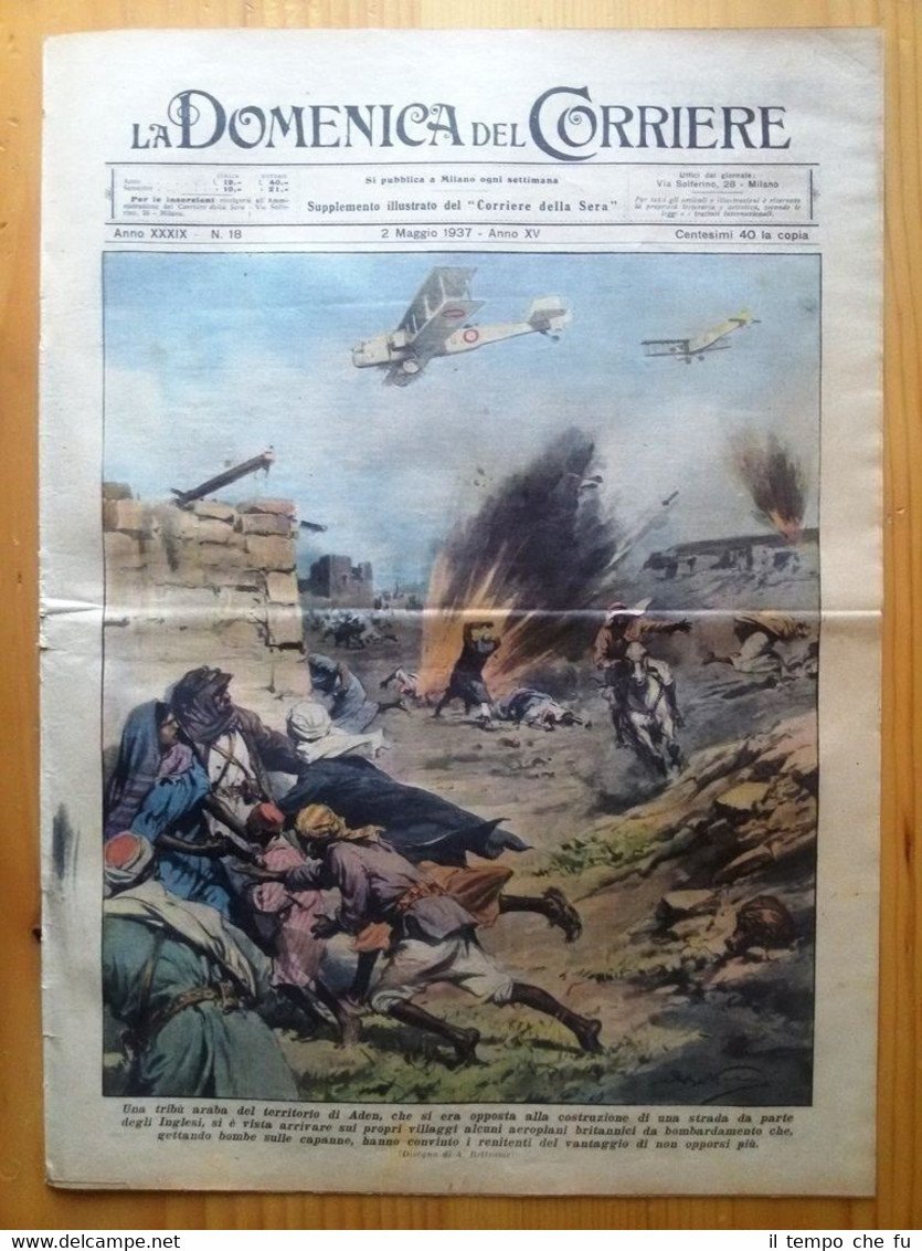 La Domenica del Corriere 2 maggio 1937 Aden - Barcellona …