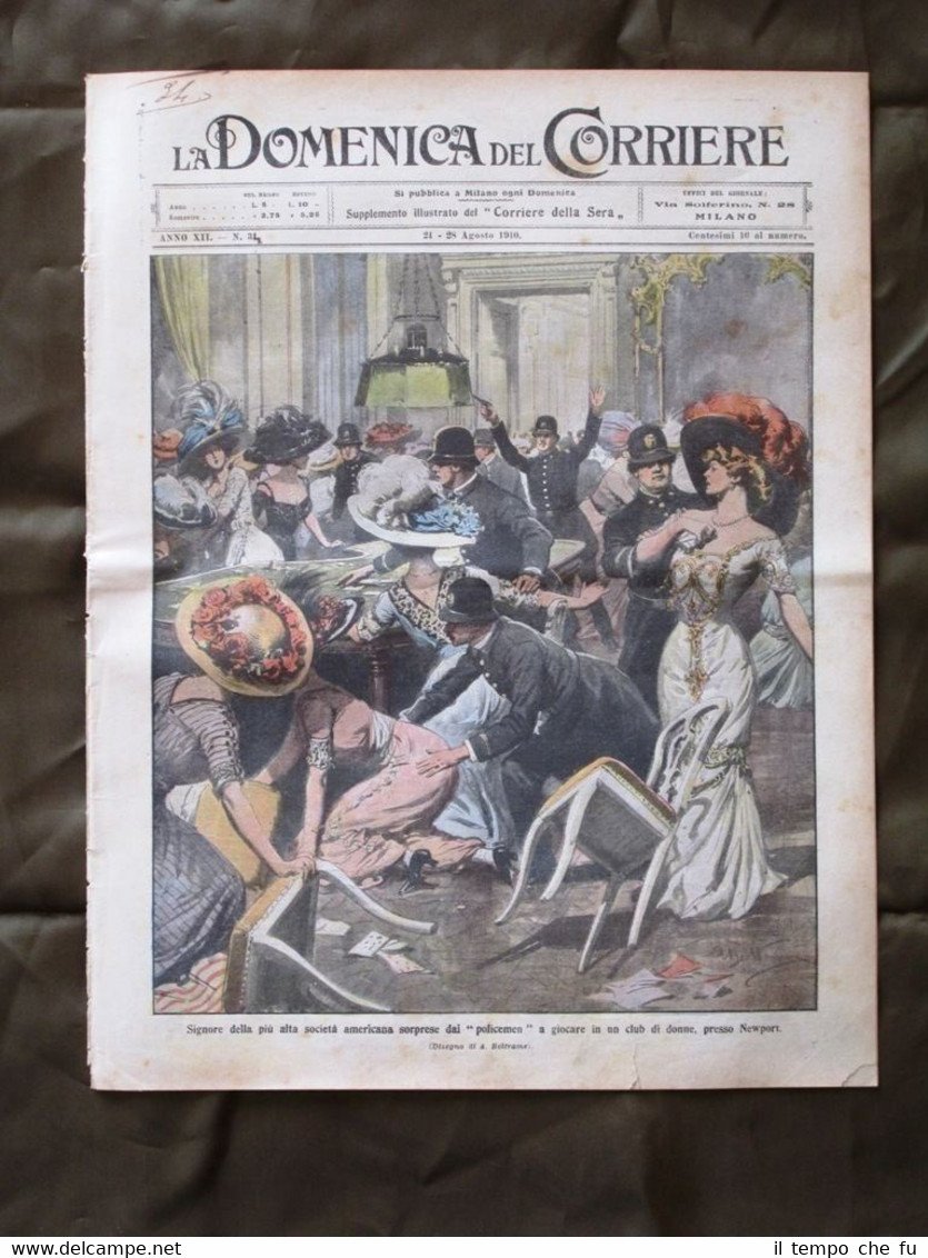 La Domenica del Corriere 21 Agosto 1910 Club Donne Policeman …