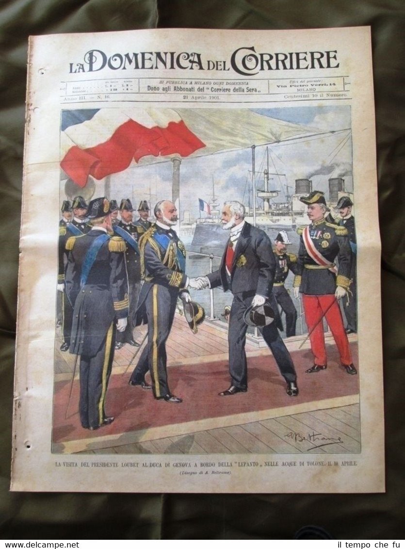 La Domenica del Corriere 21 Aprile 1901 Loubet-Arsenale Tolone-Convegno navale